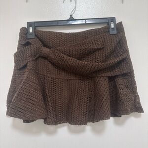 Dazy Brown Front Tie Ruffle Mini Skirt